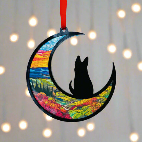 Dog Pointy Ears Moon Suncatcher